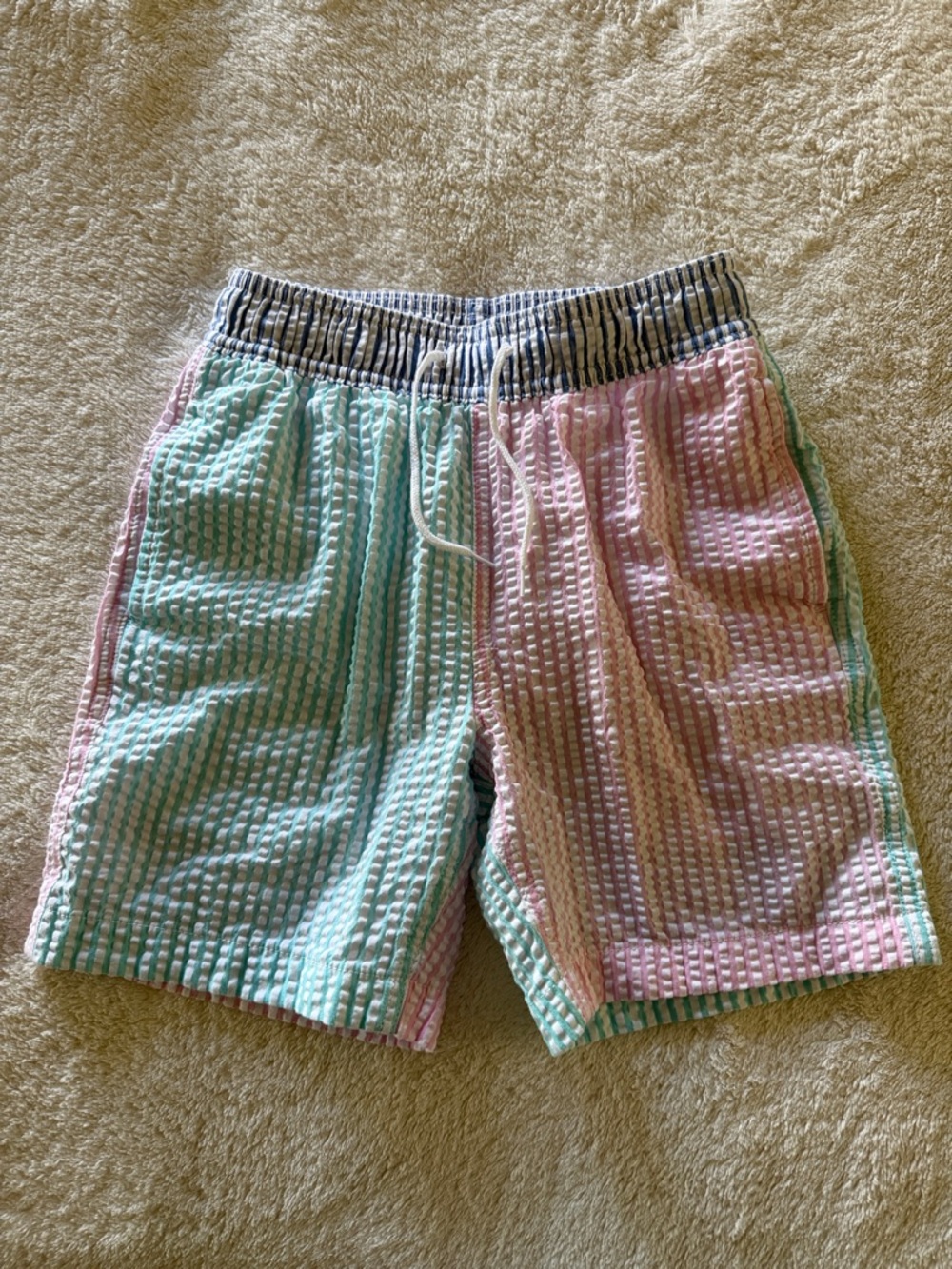 Crewcuts Pink & Blue Seersucker Swim Trunks